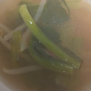 小松菜、もやし、ウインナーのコンソメスープ